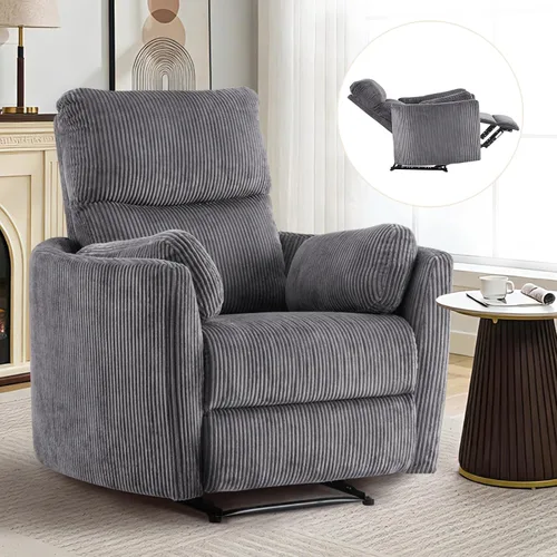 Vista 11 de Furnimart Silla reclinable manual pequeña para espacios compactos, chenilla sobrerelleno, cojín grueso, cómodo sofá reclinable individual
