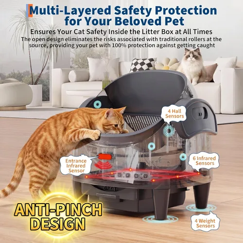 Vista 3 de Caja de arena automática para gatos de autolimpieza, gran capacidad para Gris oscuro