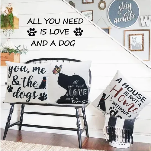 Vista 3 de Fundas de almohada para perro, fundas de almohada para mascotas, funda de almohada de algodón y lino para sofá, cama, 18 x 18 pulgadas, juego de 4