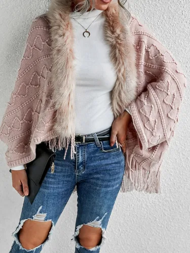 Vista 5 de MakeMeChic Cárdigan de punto texturizado con flecos y dobladillo frontal abierto para mujer