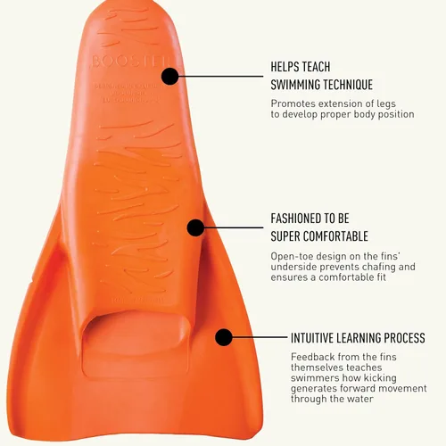 Vista 4 de FINIS Booster Swim Fins for Kids - Floating Rubber Fins - Teaches Kick Technique - Open-Toe Design - Comfortable Fit