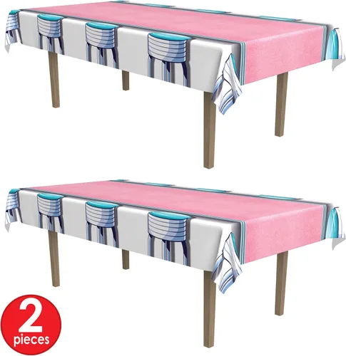Vista 3 de Beistle Soda Shop - Mantel para taburetes (2 piezas, 54 x 108 pulgadas), multicolor