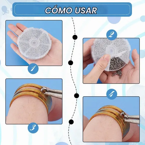 Vista 4 de PandaHall Elite, 1 caja, anillos de acero inoxidable de 4 mm - 10 mm de diámetro, calibre 18 Color de acero inoxidable-2400 piezas