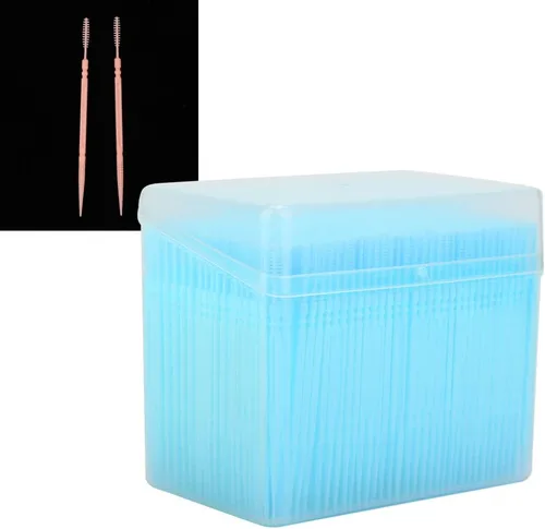 Vista 8 de 1100pcs Double Head Plastic Toothpick, Teeth Cleaning Tooth Picks Oral Care Floss Pick Floss Interdental Brush with Box (Blue)