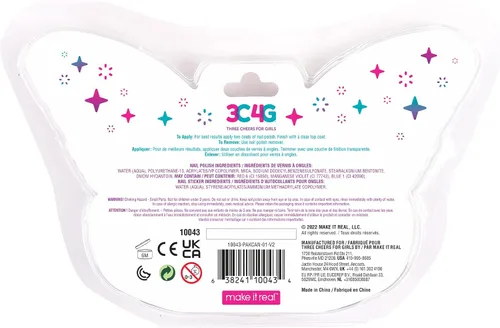 Vista 7 de Make It Real - Juego de 3 esmaltes de uñas con diseño de mariposa 3C4G para niñas, a base de agua, sin perfume, no tóxico, kit de esmalte de uñas