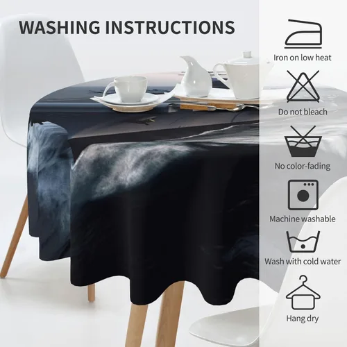 Vista 6 de Mantel redondo con estampado de portaaviones de 60 pulgadas, suave, resistente a las arrugas, impermeable, para cocina, comedor, fiestas, camping