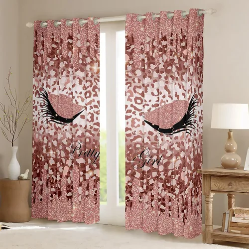 Vista 2 de Cortinas de pestañas femeninas con estampado de animales, cortinas y cortinas de lujo estilo princesa, 76 pulgadas de ancho x 45 pulgadas de largo