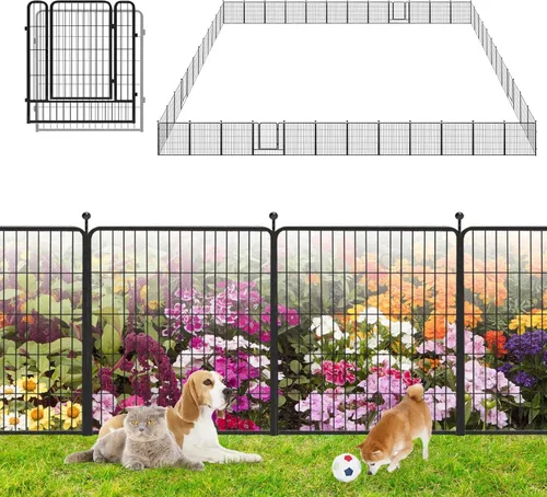 Vista 22 de Valla de Jardín con Puerta Cercado de Metal para Patio, 32 pulgadas x 23 pies 10 Paneles de Valla Sin Excavación Paneles de Valla Temporal