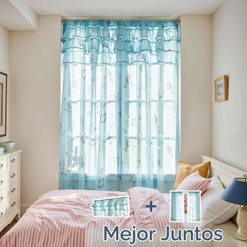 Vista 6 de Jinchan - Cortinas traslúcidas color azul costero de 63 pulgadas con bolsillo para barra, 2 paneles Mar azul