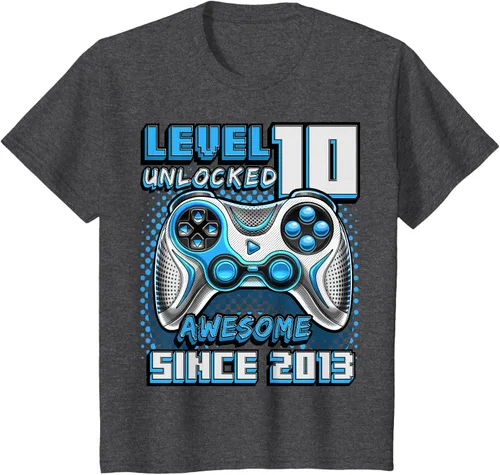 Vista 32 de Level 10 Unlocked Awesome 2013 Video Game 10th Birthday Boy T-Shirt, Negro
