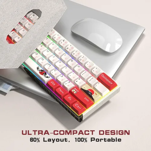 Vista 3 de XVX MK61 - Teclado 60%, inalámbricocon cable, mecánico, compacto, 61 teclas, recargable 2.4G, teclas completamente programables, retroiluminación