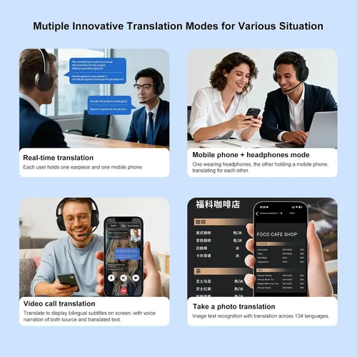 Vista 6 de Auriculares de traducción AI en tiempo real, auriculares Bluetooth inalámbricos, 144 idiomas para aprender sobre la oreja, Bluetooth 5.3, grabación
