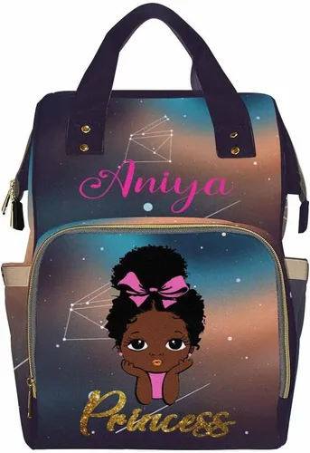 Vista 19 de Newcos Bolsa de pañales personalizada con estampado de corona con nombre personalizado de África negra para mujer, bolsa de pañales de viaje casual