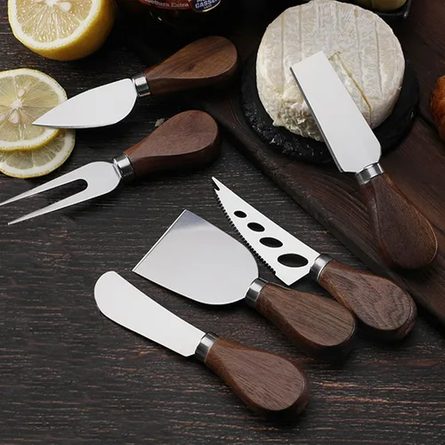 Vista 5 de Juego de cuchillos esparcidores de mantequilla de queso, accesorios de tablero de charcutería, utensilios de acero inoxidable con mango de madera