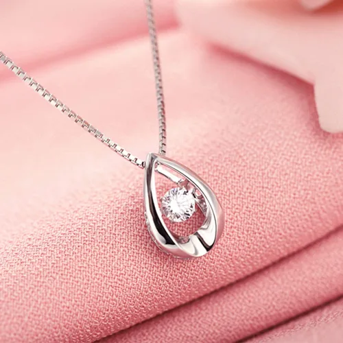 Vista 7 de Han han 18K White Gold Plated 925 Sterling Silver Tear Drop Pendant Necklace for Women with CZ Diamond, 5A+ Cubic Zirconia Necklace for Women