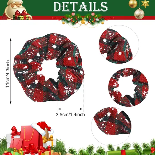 Vista 3 de 60 coleteros de Navidad para mujer, coleteros de Navidad a granel, coleteros de terciopelo suave elástico con copos de nieve, coleteros a cuadros