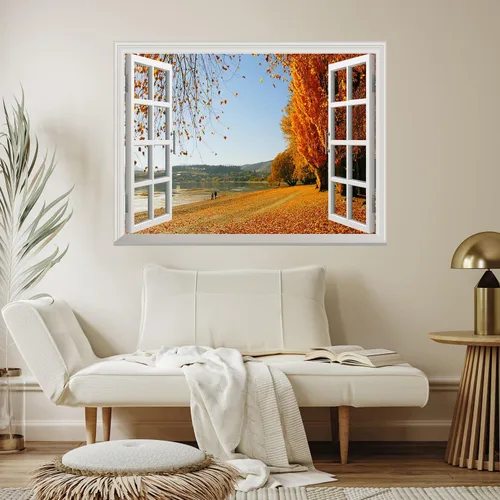 Vista 4 de wall26 - Mural de pared con adhesivo removible, decoración para el hogar Otoño Hojas Caídas Doradas