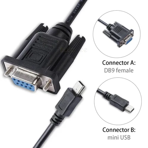 Vista 4 de Elecbee Mini USB a DB9 Hembra Cable Serial Mini USB 5 Pin Macho a DB9 9 Pin Hembra Serial RS232 Cable Convertidor 1M Conecta Dispositivos Legados