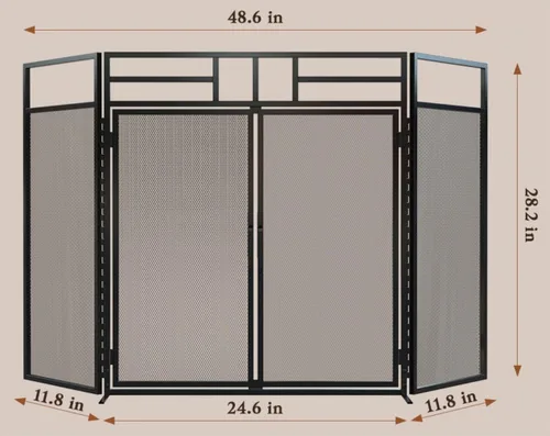 Vista 7 de Fire Beauty - Pantalla para chimenea de 3 paneles plegable con puertas magnéticas con bisagras, paneles de hierro forjado sólido, protector contra