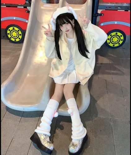 Vista 7 de Funipunk Calentadores de piernas de invierno Kawaii de punto lindo subcultura media manga pie pierna calcetines calientes mujeres JK unform y2k