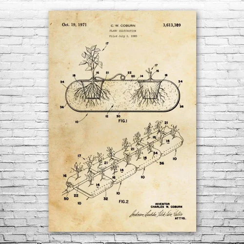 Vista 3 de Patente Tierra hidropónico plantador impresión de póster de invernadero, jardín regalo, cultivar arte de casa, regalo para cultivar, arte