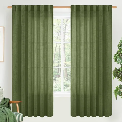 Vista 140 de BGment Cortinas cortas de lino marfil de 36 pulgadas de largo para ventanas de cocina, pequeñas cortinas texturizadas rústicas para café sobre