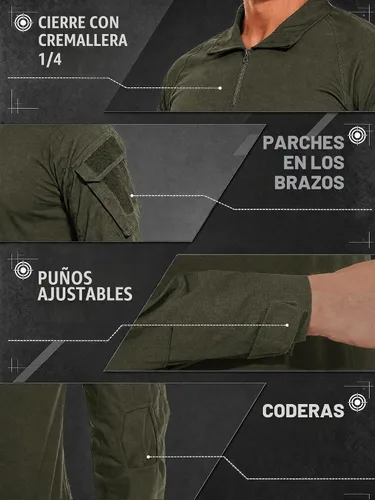 Vista 7 de TACVASEN Camisa táctica de combate de manga larga para hombre con Verde militar