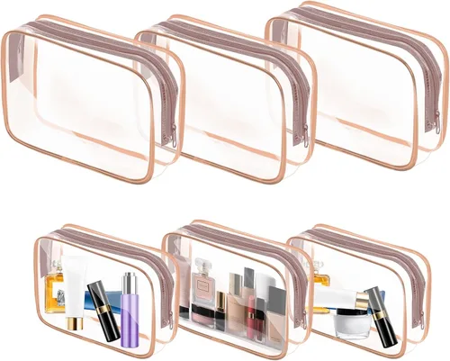Vista 8 de Bolsa de maquillaje transparente AURUZA, bolsas de aseo portátiles para viajes con cremallera, bolsas organizadoras transparentes aprobadas por