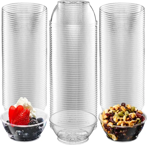 Vista 11 de JoyServe Mini cuencos de plástico transparente – A granel paquete de 100 cuencos desechables de plástico duro de primera calidad para postres