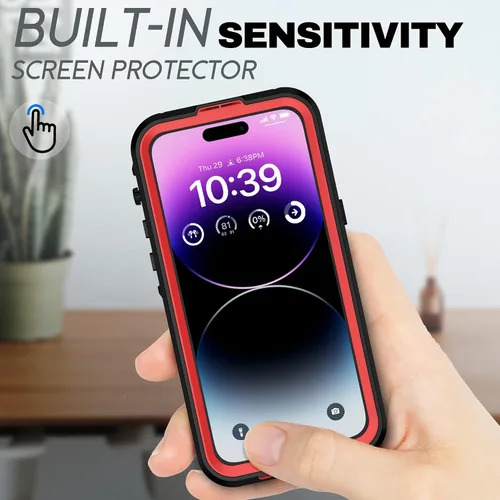 Vista 7 de BEASTEK Funda impermeable para iPhone 14 Pro, TRE Series MagSafe a prueba de golpes a prueba de polvo IP68 con protector de pantalla integrado y Rojo