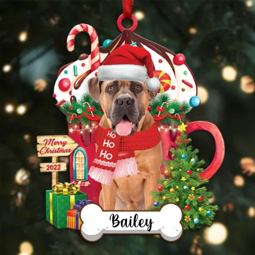 Vista 71 de Akita1 - Adorno personalizado para perro, adorno de perro con nombre personalizado, plano impreso en 2D, acrílico colgante, Papá Noel y perro
