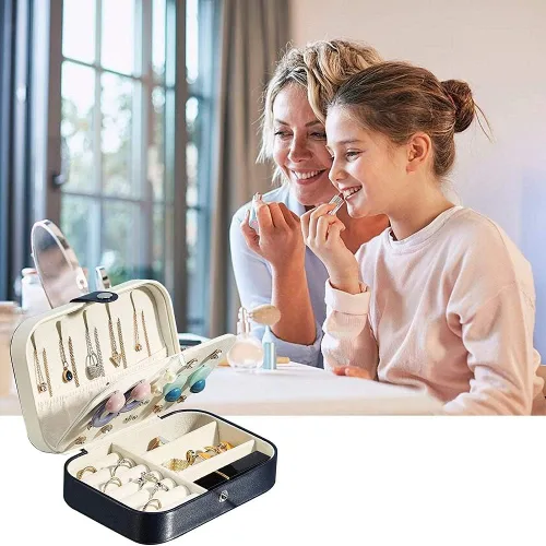 Vista 7 de Joyero de viaje para mujeres y niñas, regalo de doble capa, organizador de joyas pequeño, almacenamiento para aretes, anillos, collares, pulseras