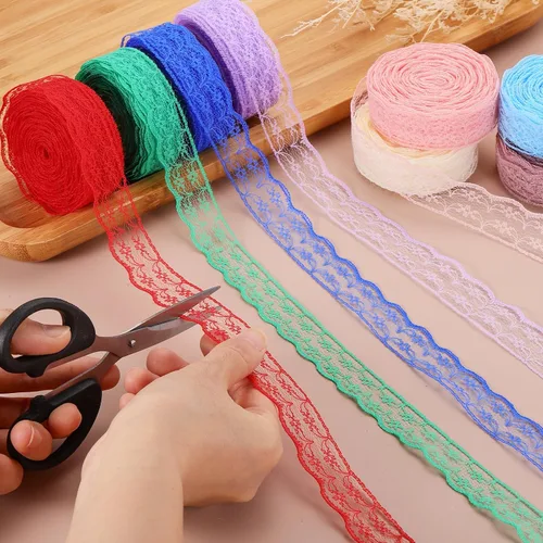 Vista 4 de MECCANIXITY 8 Yard Lace Trim Ribbon, 0.9 Inch Wide Vintage Floral Pattern Crochet Lace Edge Ribbon Trimming for DIY Sewing Crafts Gift Wrap Wedding