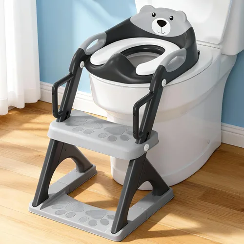 Vista 13 de SKYROKU - Asiento de entrenamiento para ir al baño, con escalera, para niños y niñas, cómodo y seguro con almohadillas antideslizantes