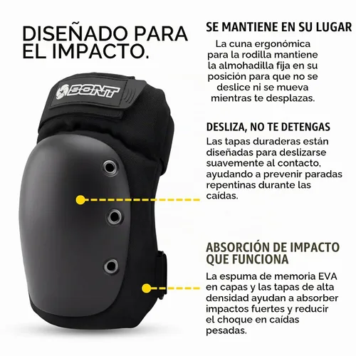 Vista 4 de Bont Rodilleras para adultos y jóvenes para patinaje, color negro, talla S