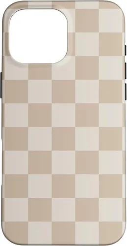 Vista 19 de iPhone 16 Vanilla Blanco café crema a cuadros ajedrez patrón clásico caso