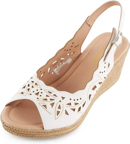 Vista 11 de Alexis Leroy tacón de cuña recortado Vamp Peep Toe Slingback sandalias de mujer Beige