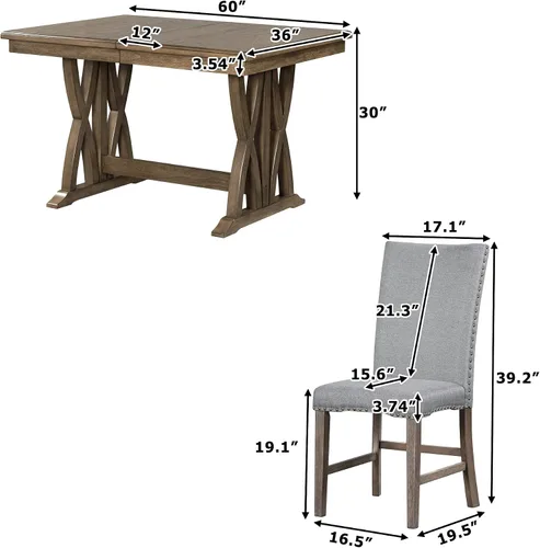 Vista 6 de Mid-Century - Juego de mesa de comedor de 7 piezas con mesa extensible y 6 sillas ergonómicas acolchadas, juego de comedor para 6, mesa de comedor