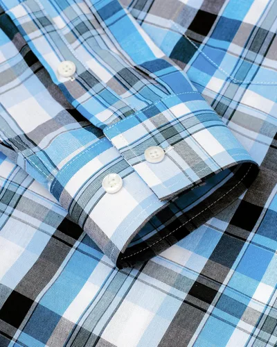 Vista 5 de Alimens & Gentle Camisas a cuadros con botones para hombre, camisas de vestir de manga larga de algodón, camisas de guingán de ajuste regular