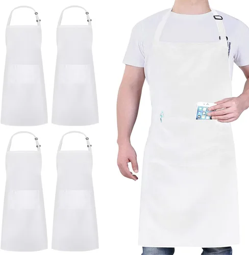 Vista 13 de Paquete de 4 delantales ajustables, delantal negro con 2 bolsillos, delantal lavable a máquina perfecto para cocinar, asar a la parrilla, lavar