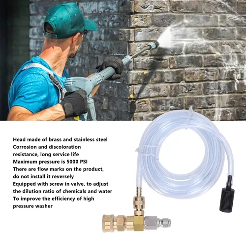 Vista 9 de Kit de inyector químico con inyector descendente ajustable de acero inoxidable de latón, tubo de 9 8 pies, 5000 PSI para juegos de herramientas