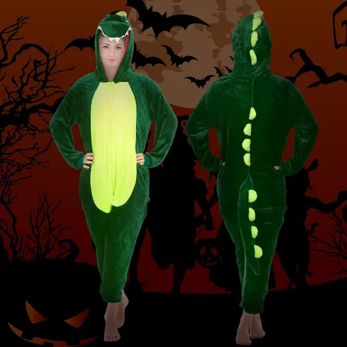 Vista 6 de Tisancy Halloween 3 piezas Unisex Adulto Animal Pijama de felpa jirafa dinosaurio vaca disfraz animal Cosplay traje para hombres mujeres