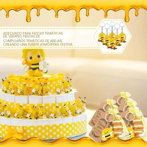 Vista 6 de Roowest 150 piezas de dulces como pueden abeja, regalos de fiesta, incluyendo 50 llaveros de abeja con 50 bolsas de regalo, 50 etiquetas