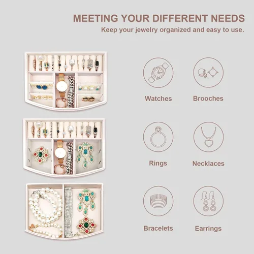 Vista 2 de XKY Organizador de joyas cajas de joyería de 2 capas para mujer caja de joyería de viaje de piel sintética para aretes anillos pulseras collares