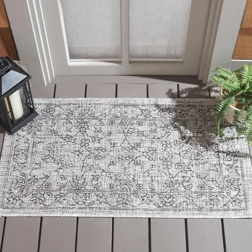 Vista 107 de SAFAVIEH Alfombra lavable al aire libre, colección Courtyard - 2'3" x 5', azul aguamarina y gris, no desprende pelusa y fácil limpieza, ideal