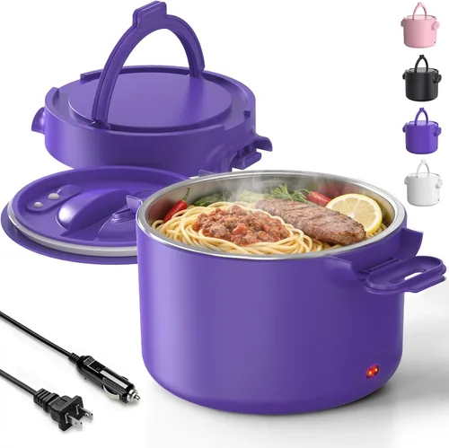 Vista 12 de Lonchera eléctrica de 100 W, calentador portátil de alimentos de 33 onzas, color rosa A-Rosa-33oz