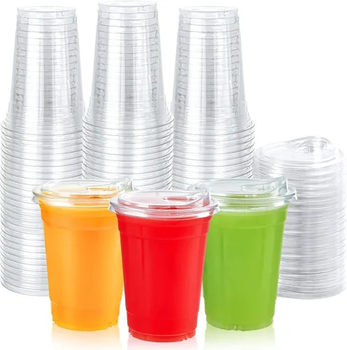 Vista 8 de Lilymicky Vasos de plástico transparente de 16 onzas (paquete de 90) con tapas para sorber sin pajita, vasos desechables para café helado, batido