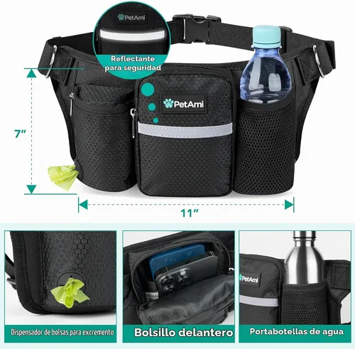 Vista 3 de PetAmi Correa de perro manos libres premium para 2 perros, correa de cinturón ajustable para caminar con perro, bolsa de accesorios de mochila