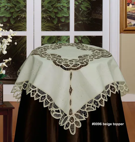 Vista 3 de Creative Linens Mantel de encaje Battenburg beige de 33 pulgadas, cuadrado bordado a mano, 100% algodón