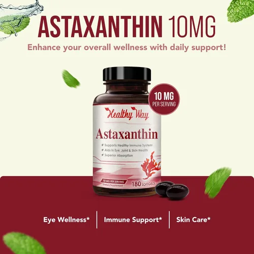 Vista 4 de Suplemento de astaxantina de fácil absorción, 10 mg de astaxantina de Haematococcus Pluvialis Microalgas frescas para apoyo a la salud de la piel
